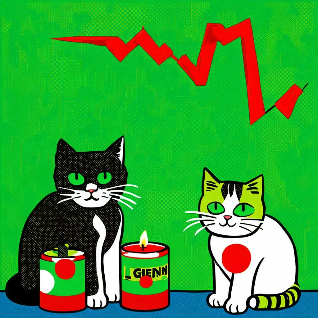 Cats in Boxing Ring with Stock Charts in Pop Art