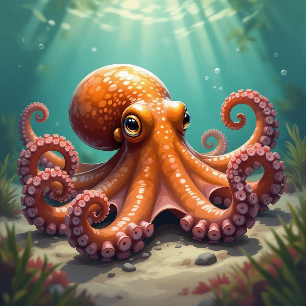 Vibrant Octopus with Intricate Tentacles: A Digital Painting