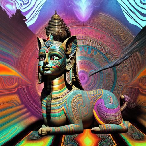 Psychedelic Shiva Sphinx Buddha Aztec Fusion in Oil