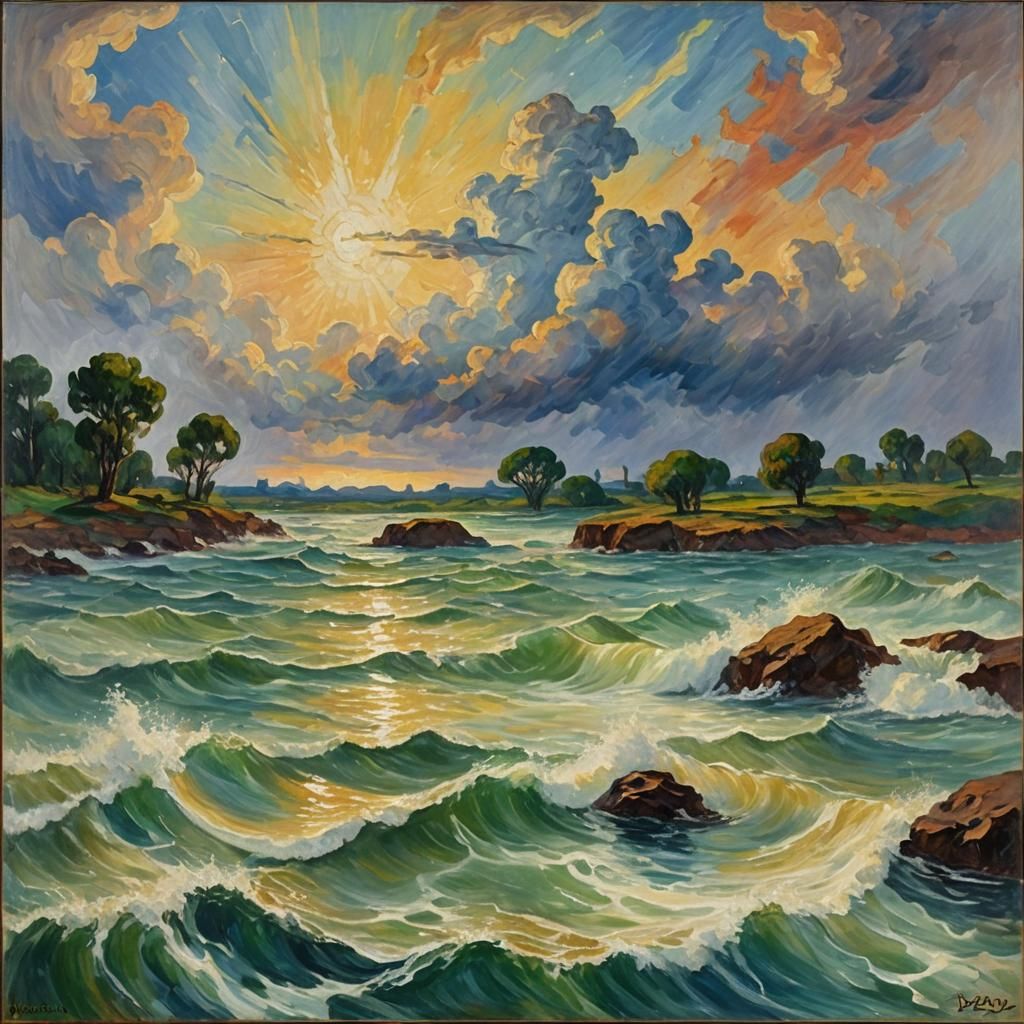 Biblical Flood in Expressionist Impasto Style