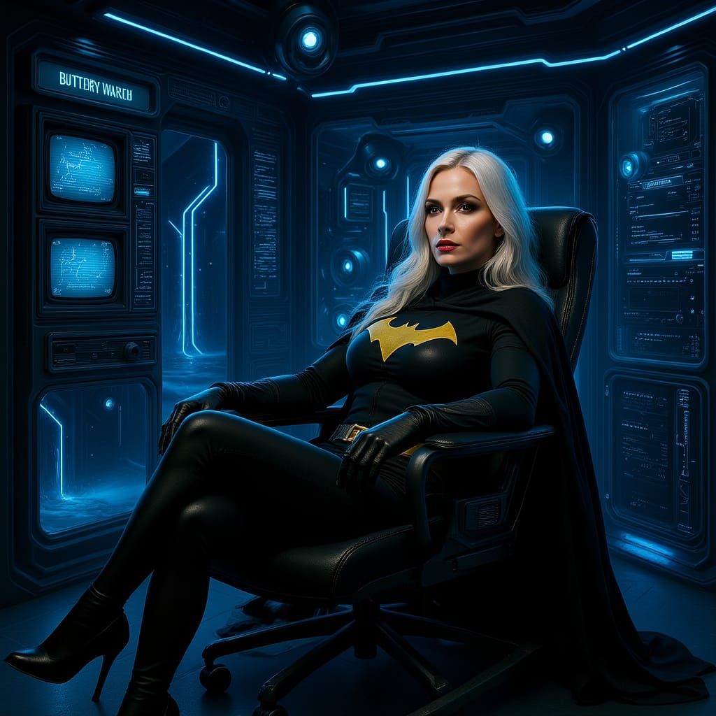 Batgirl in High-Tech Butterfly Cave, Photorealistic Portrait