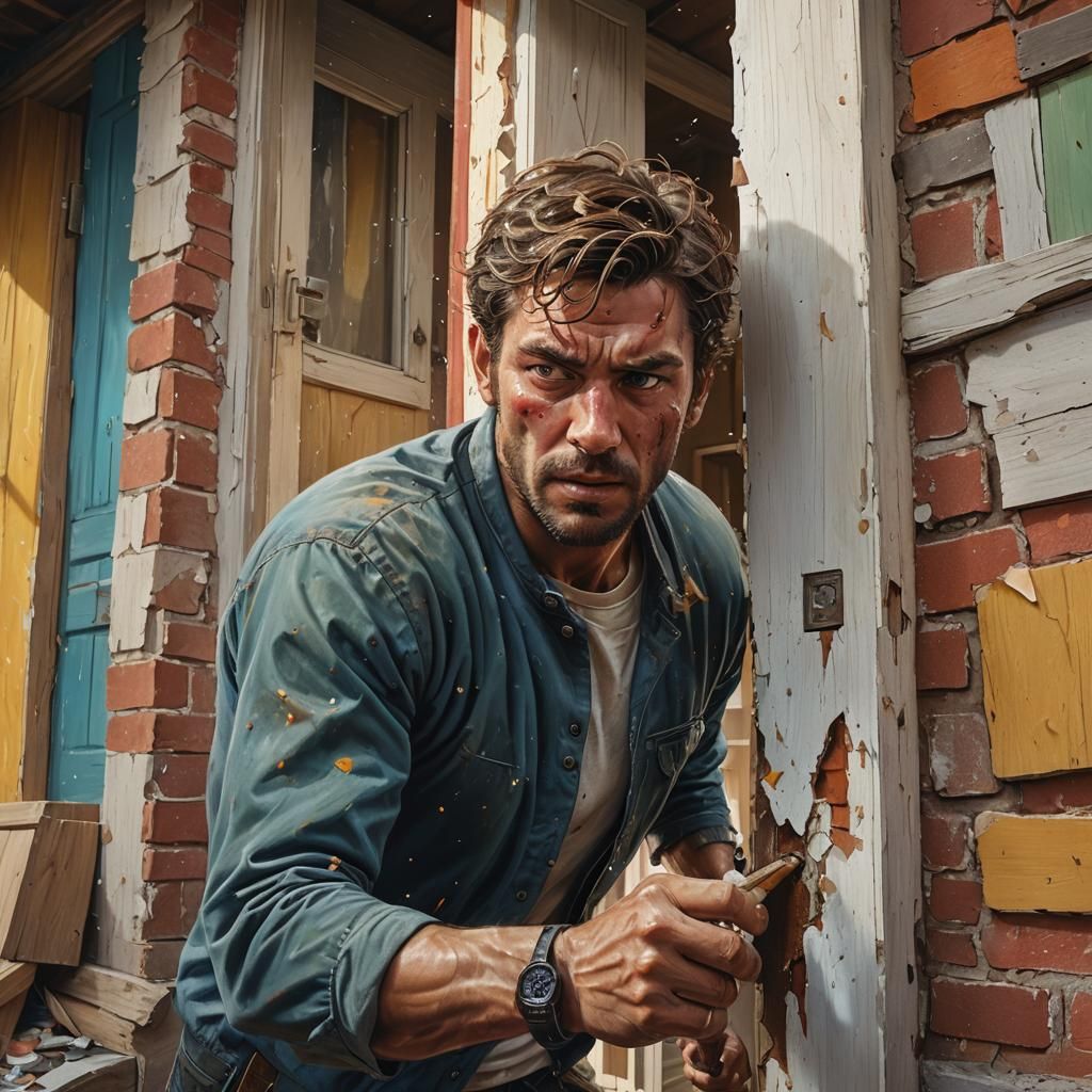 Hyperrealistic Man Breaking Into a House