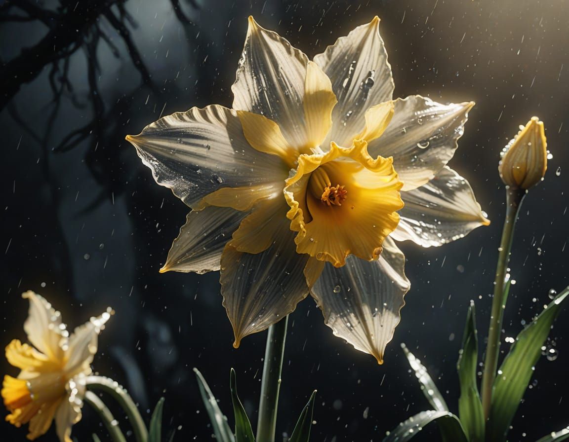 Delicate Daffodil in Whimsical Ink Wash Style