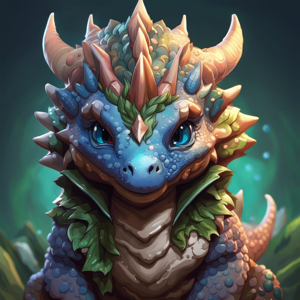Chibi Triceratops Dragon Portrait in 8K