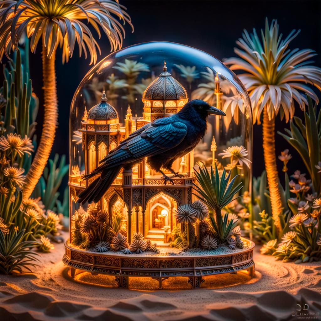 Translucent Fish with Desert Palace: 3D Render