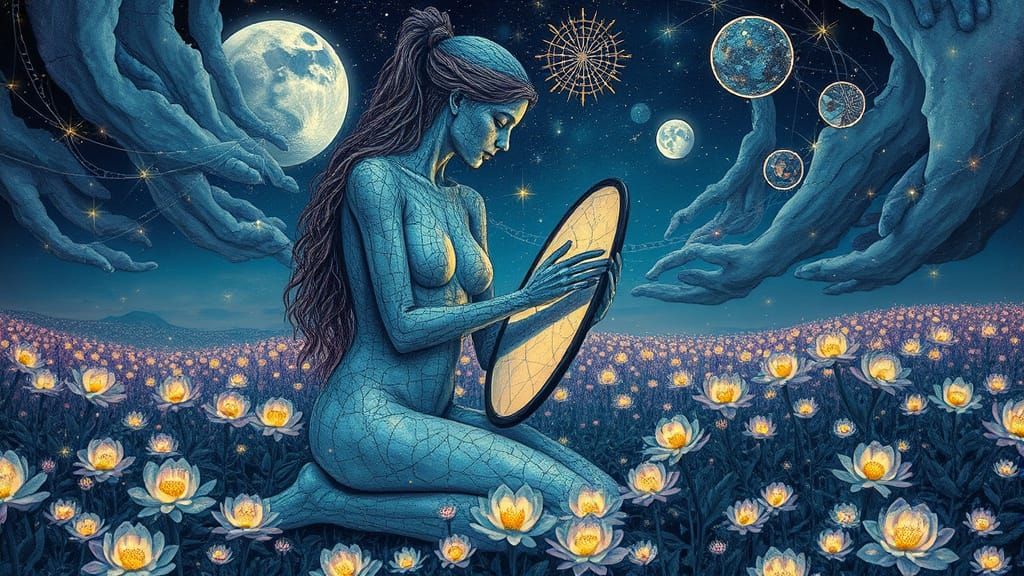 Moonlight Woman Sculpture in Surrealist Style