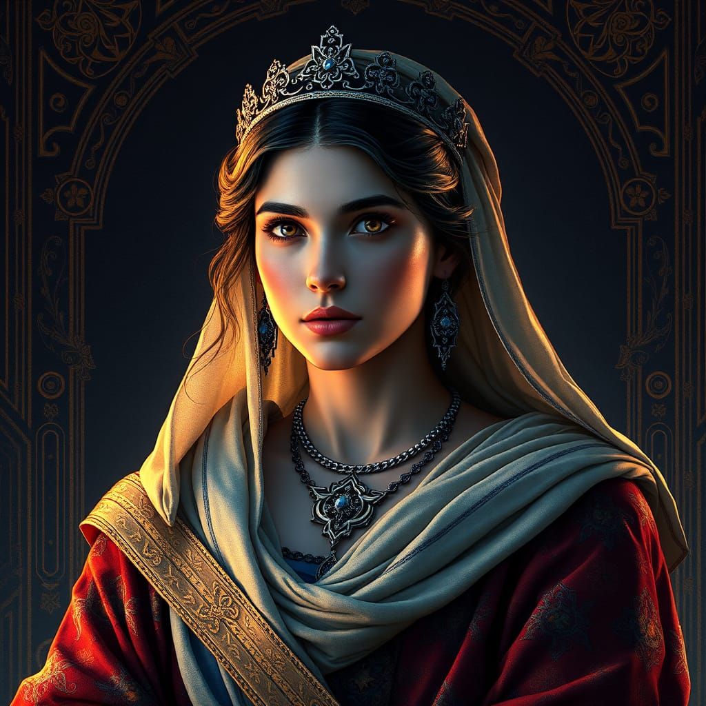 Queen Esther Portrait in Art Nouveau Style