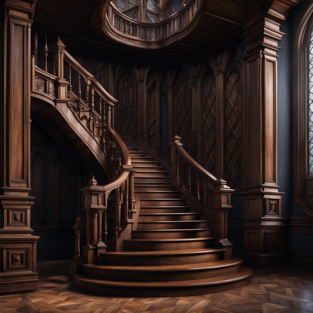Tudor Gothic Staircase in Detailed Matte Painting