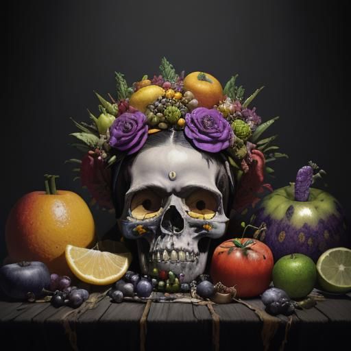 Still Life: Frida Kahlo Skull in Dark Fantasy Art