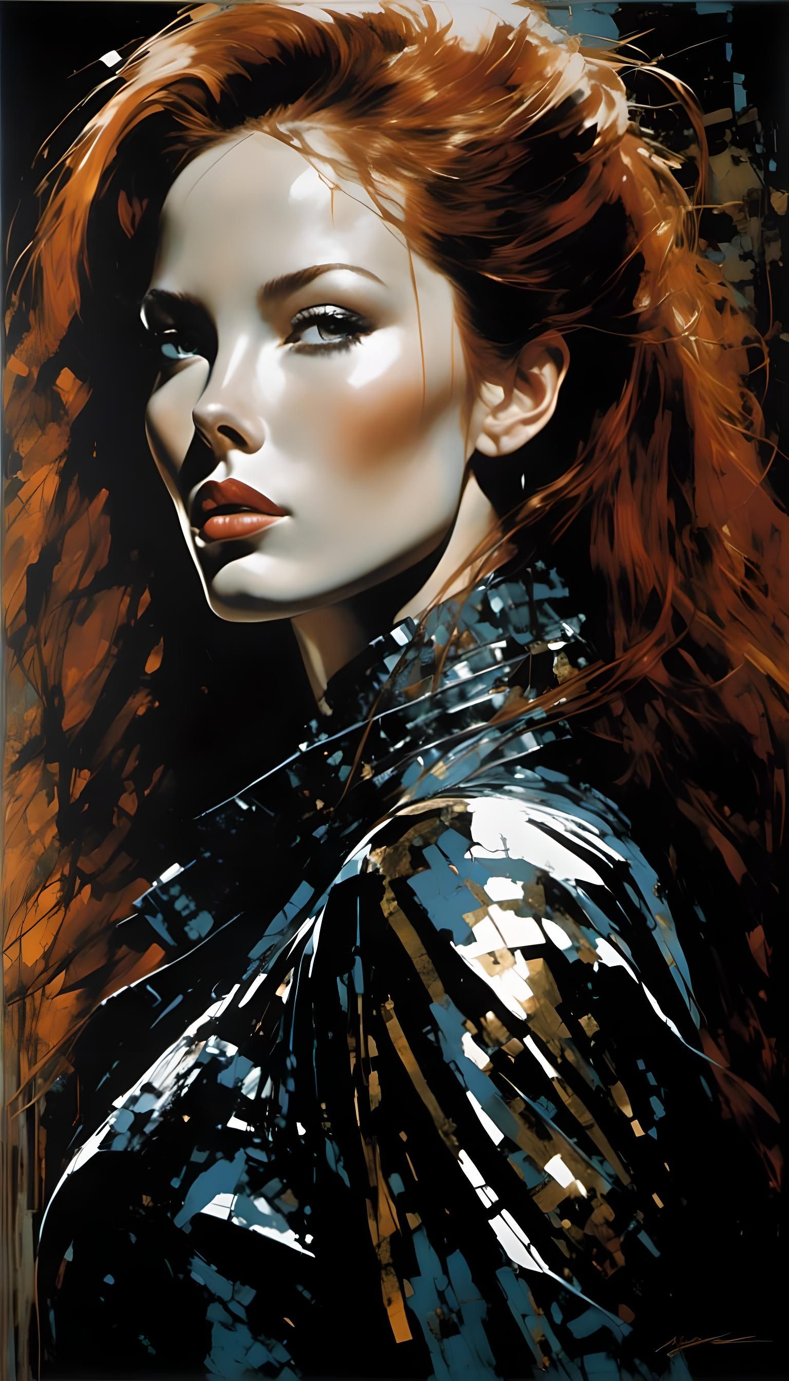 Auburn Haired Woman in Tactical Clothing, Retro Sci-Fi Art