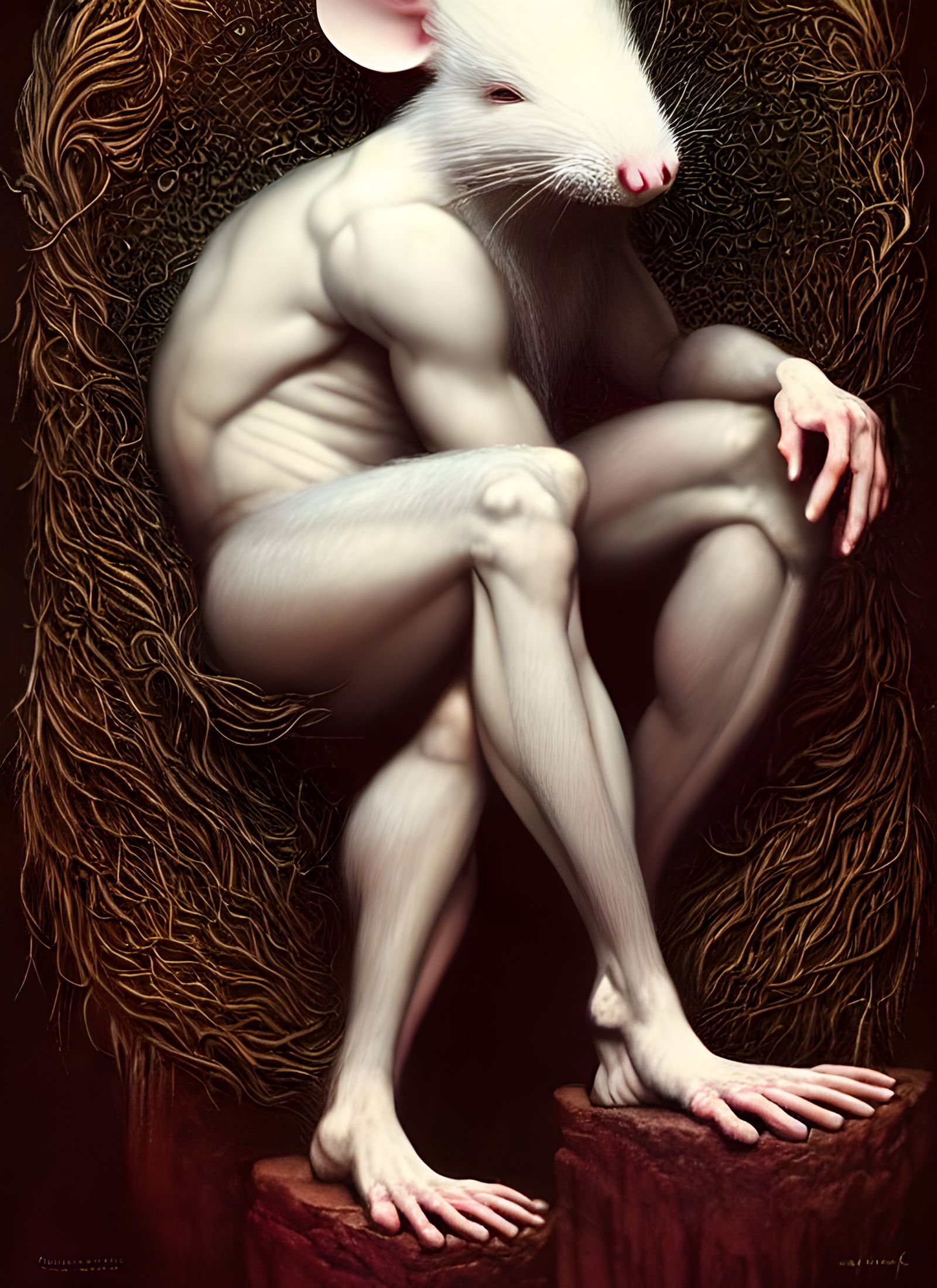 Sensual Albino Rat in Loincloth: Mythical Art