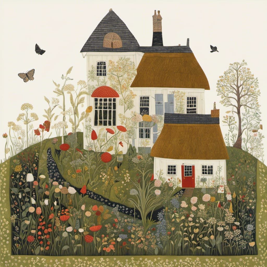 Wildflower Garden and Cottage Inspired by Folk Art