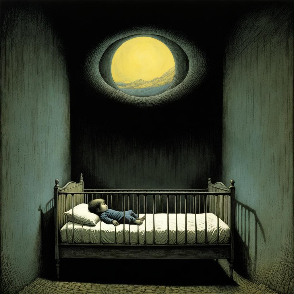 Child Drifting in Space: Dark Fantasy Illustration