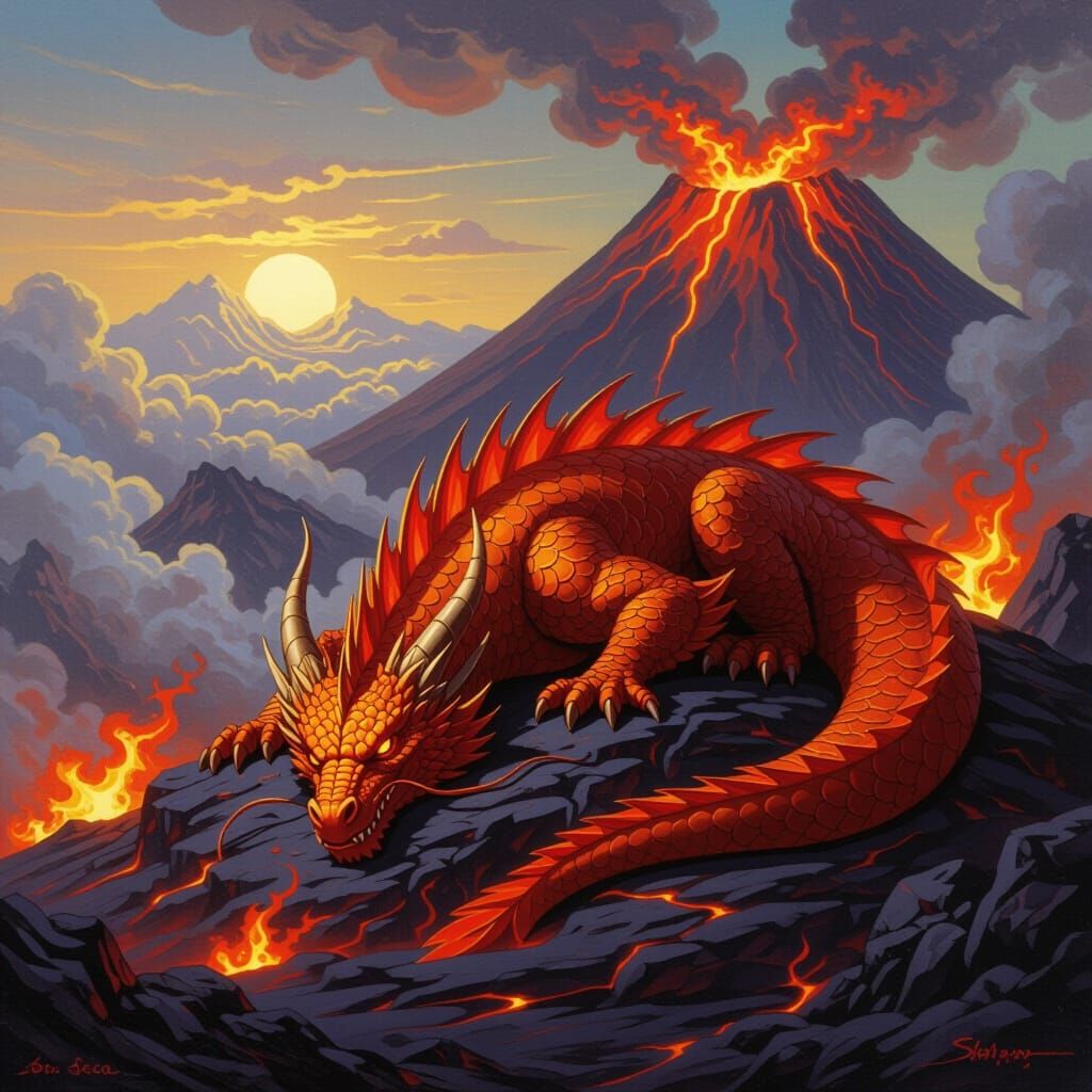 Fire Dragon Asleep on Active Volcano