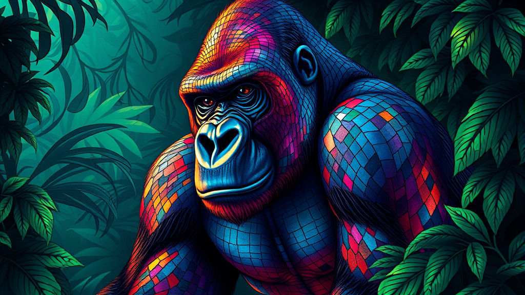 Majestic Gorilla in Lush Jungle, Art Nouveau-Inspired