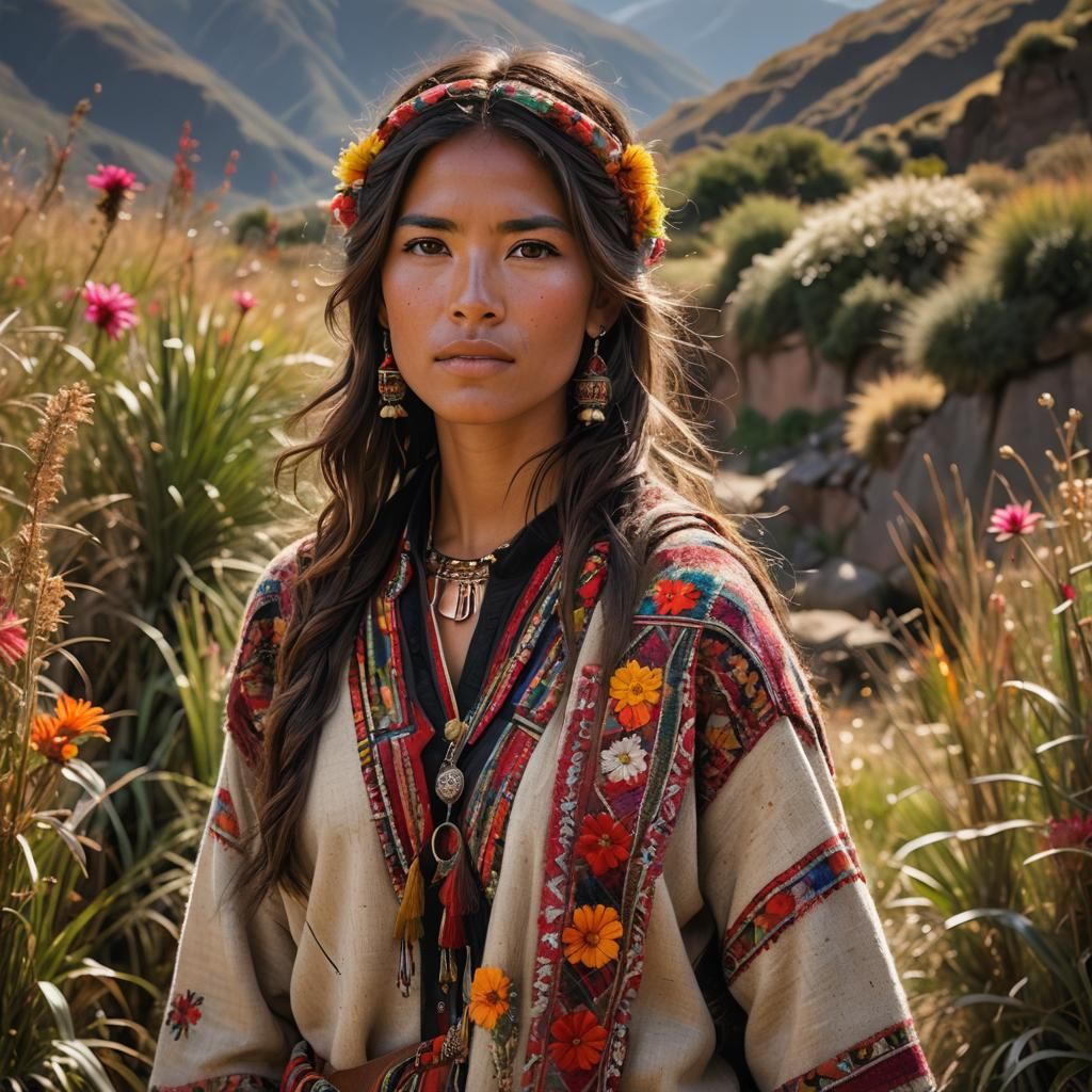 Inca Girl in Andean Landscape