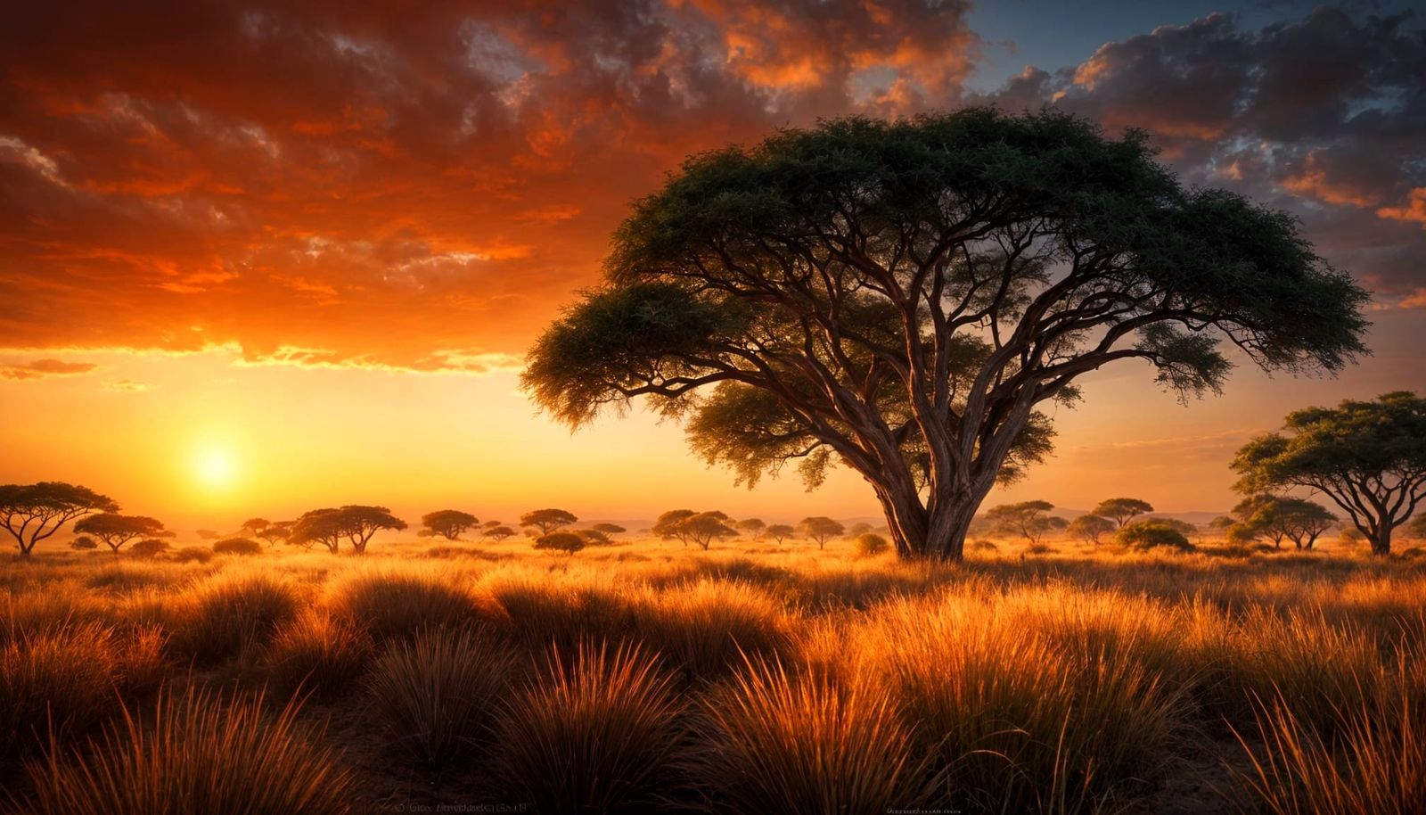 African Savannah Sunset in Photorealistic Style