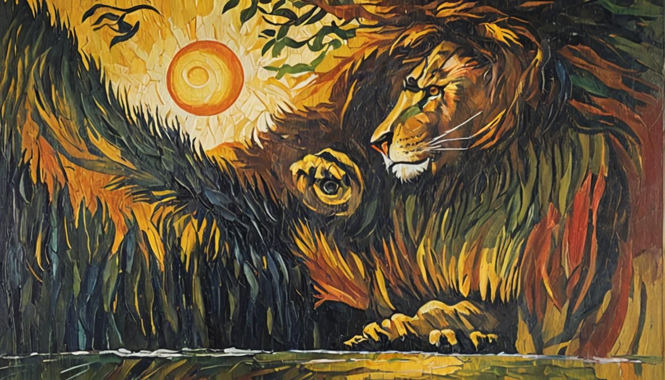 Surreal Lion Head in Vibrant Oil Painting