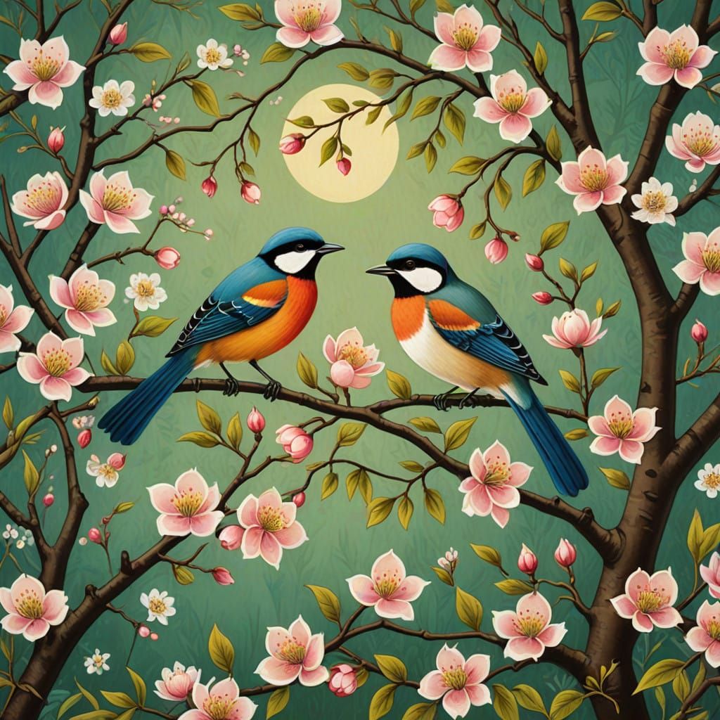 Birds Welcome Spring in Vibrant Naive Realism