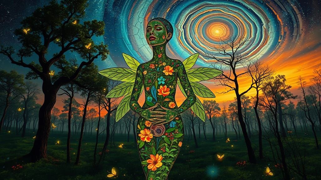 Bio-Art Collage: Woman as Interconnected Ecosystem