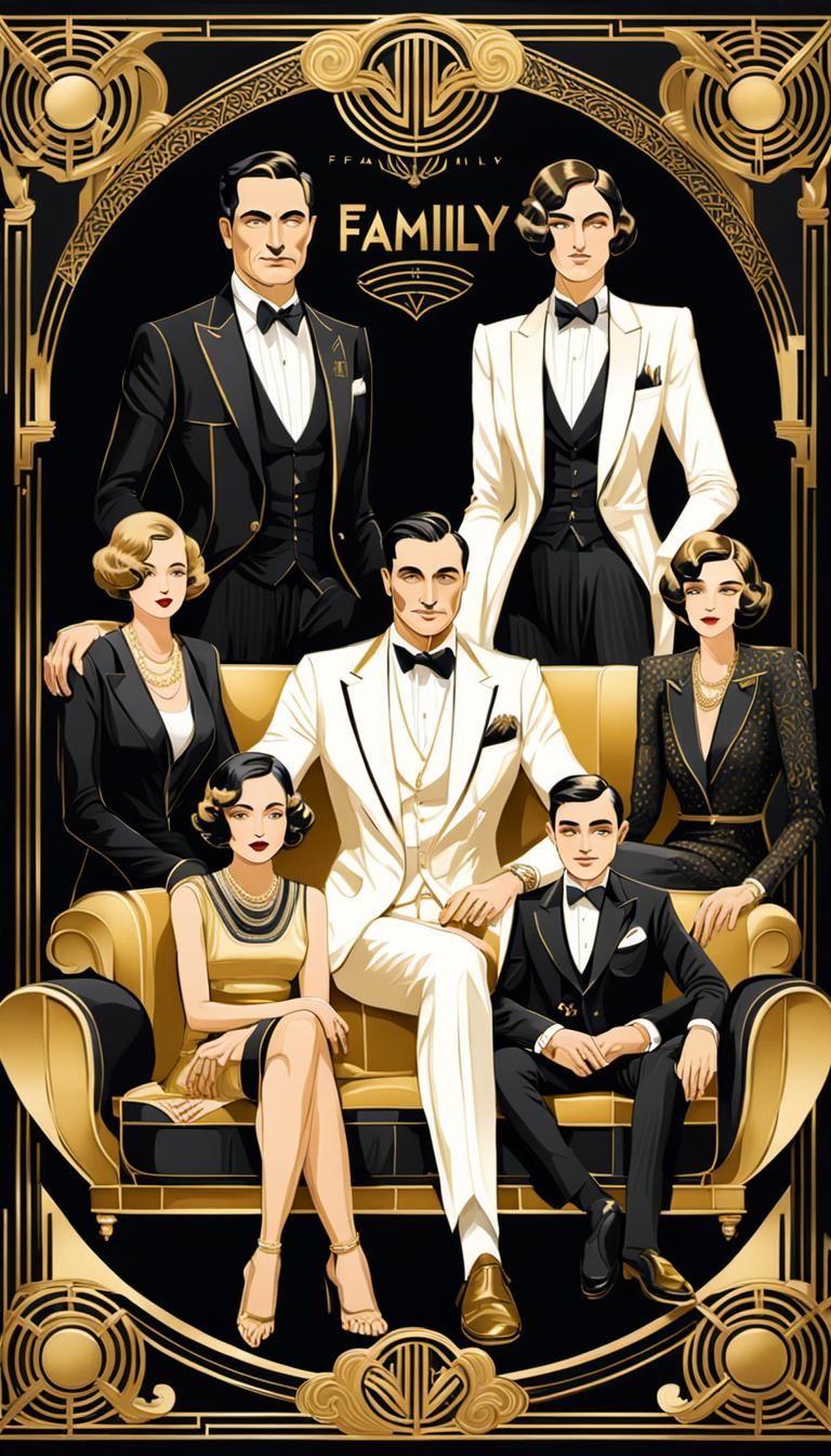 Elegant 1920s Family Portrait in Art Deco Style