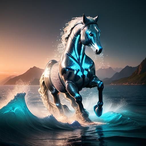 Liquid Metal Horse Flowing on Celestial Ocean