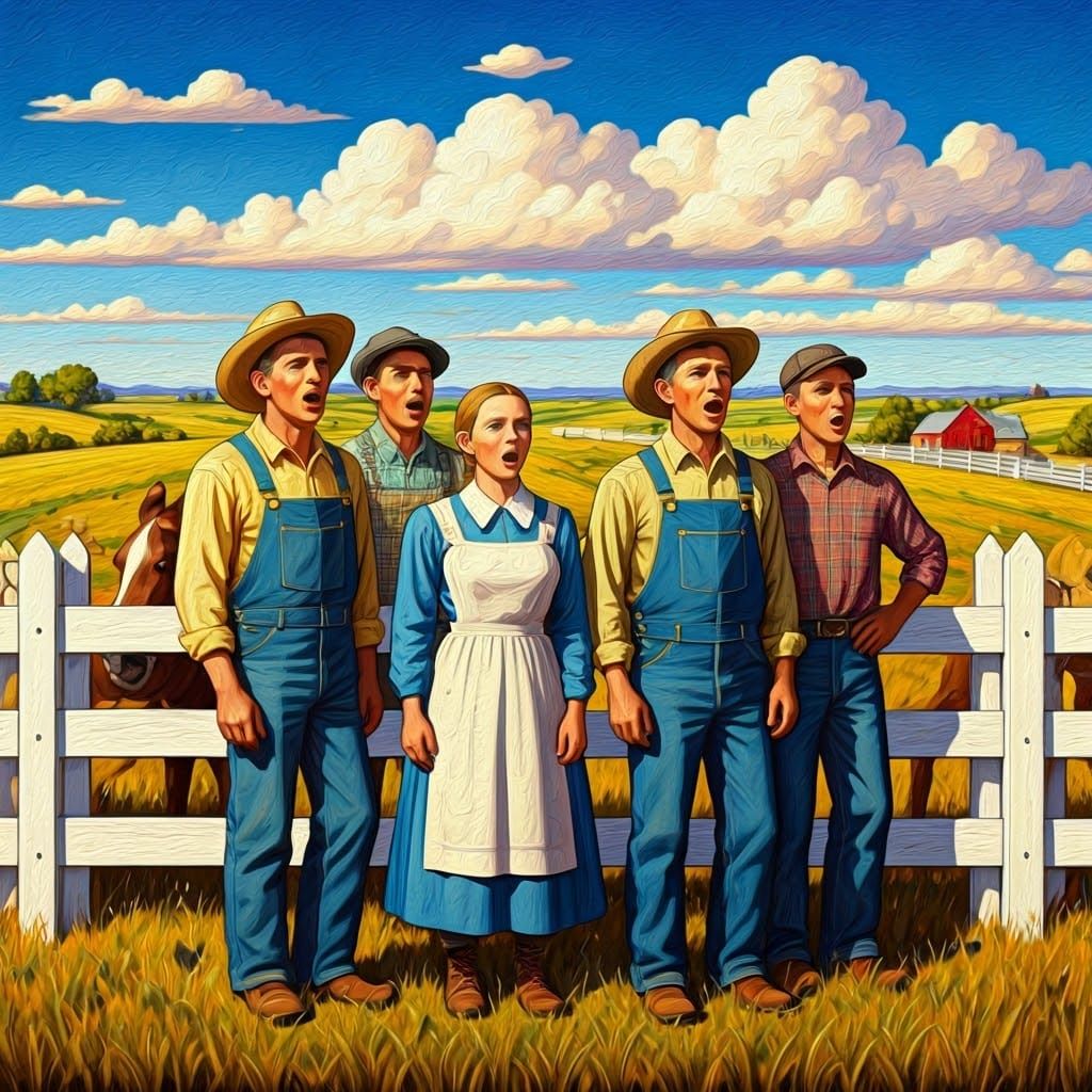 Kansas Townsmen Sing in Americana Landscape