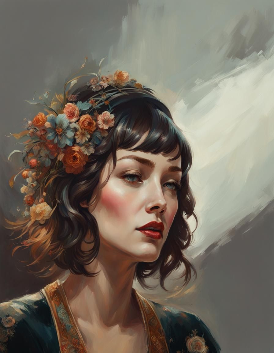 Vintage Portrait of Woman with Trendy Haircut