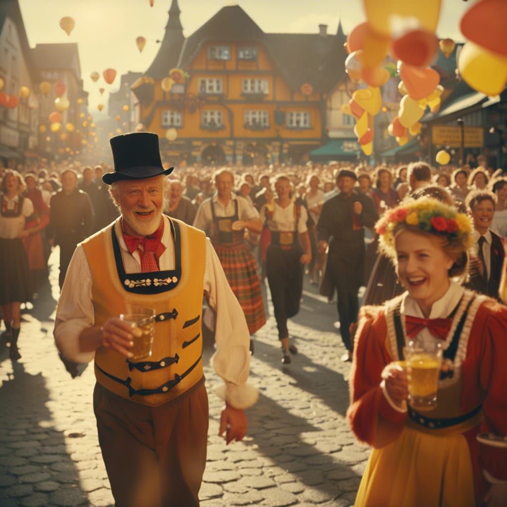 Oktoberfest Parade: Cinematic Film Still with Vibrant Colors
