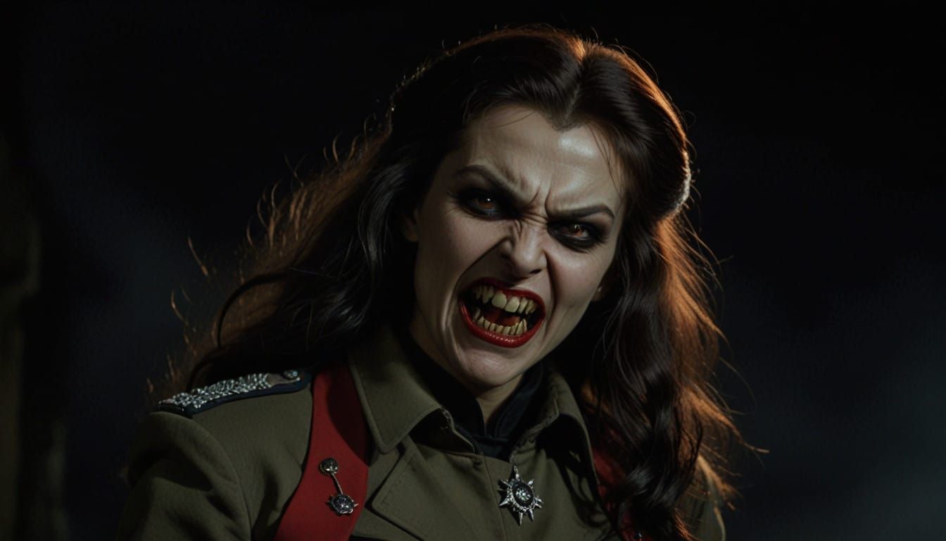 Soviet Vampire Woman Bares Fangs in Horror