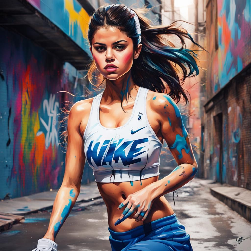 Graffiti Art of Woman in Nike Sports Bra
