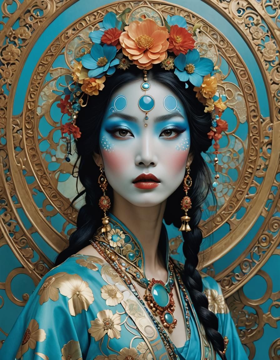 Flamboyant Bollywood Goddess in Art Nouveau Style