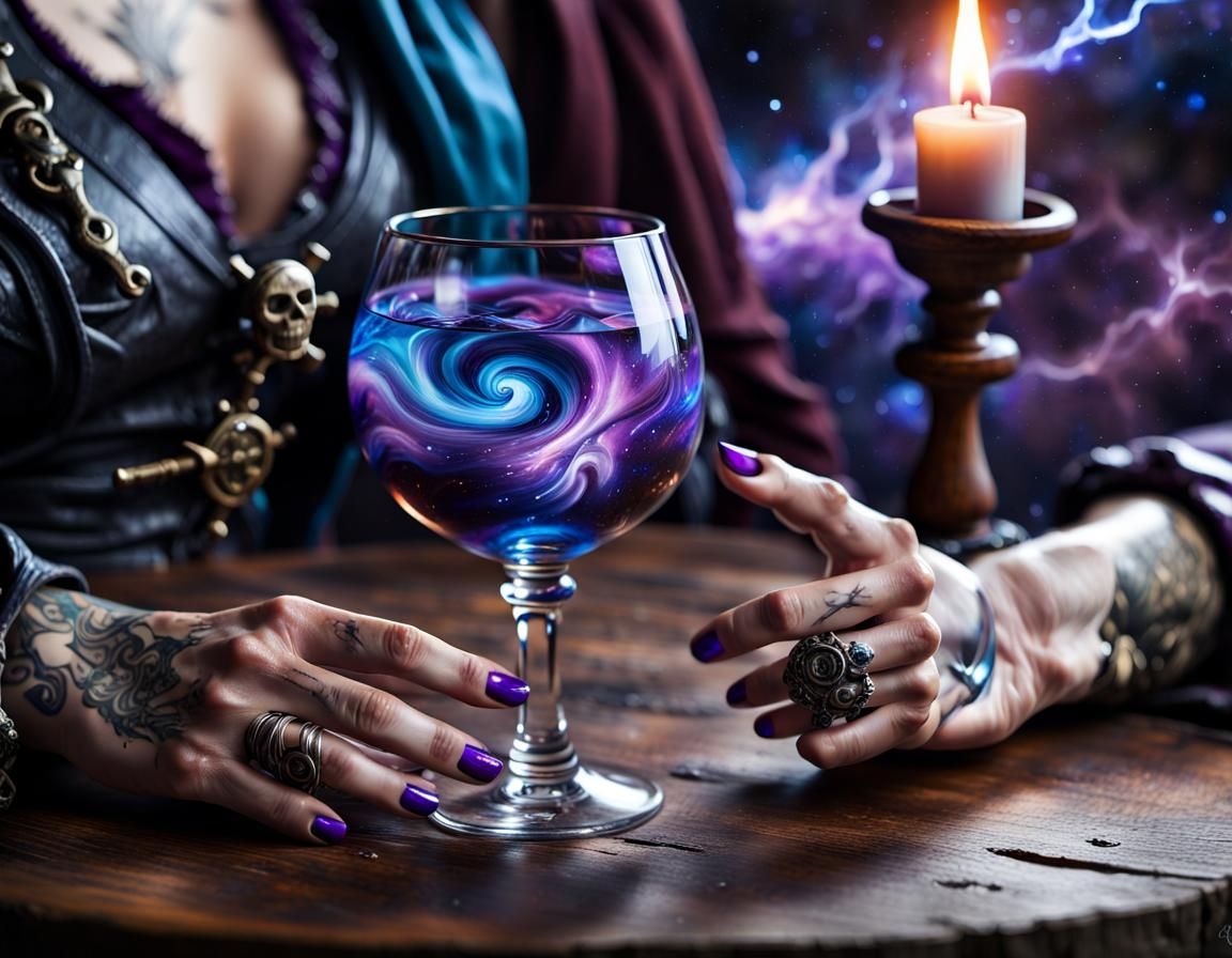 Cosmic Brandy Glass in a Pirate's Hand