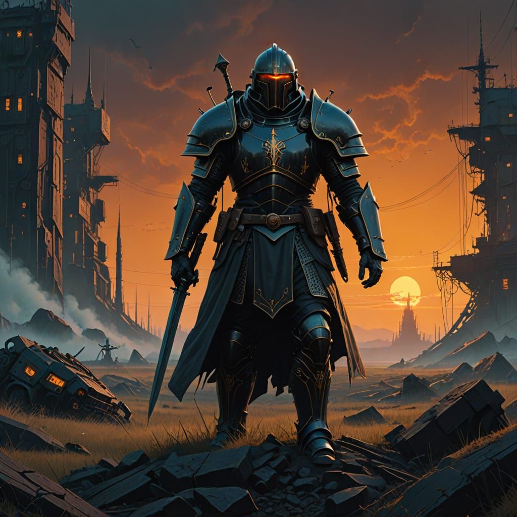 Dark Fantasy Warrior Cleric in Ominous Full Plate Armor