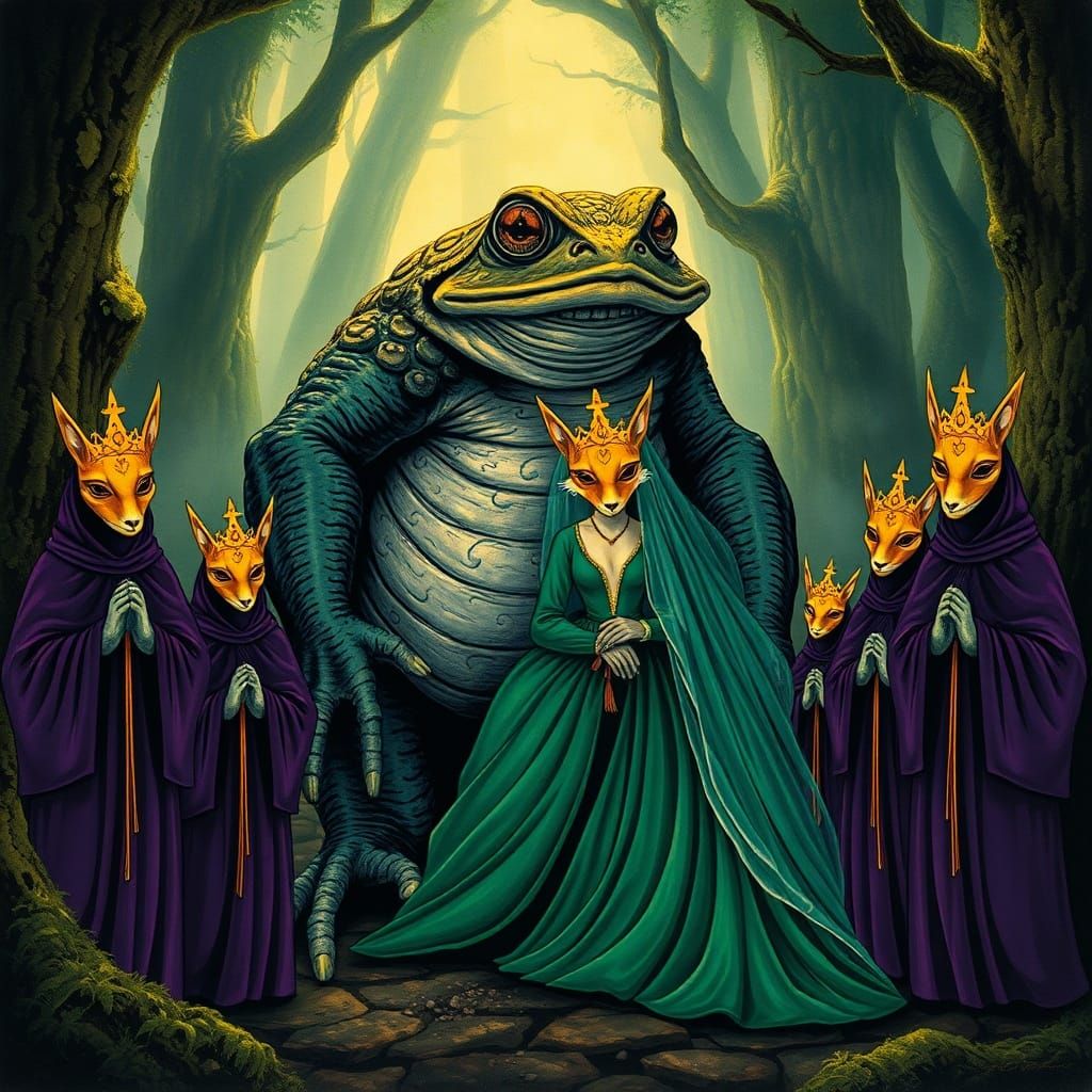 Giant Toad and Fox Bride in Forest, Matisse Style