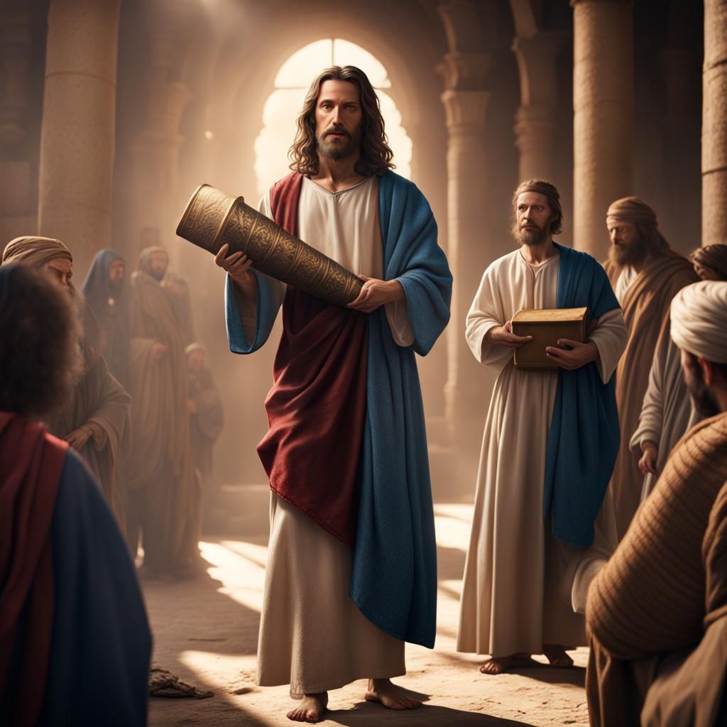 Jesus Teaching with Torah Scroll in Matte Painting Style