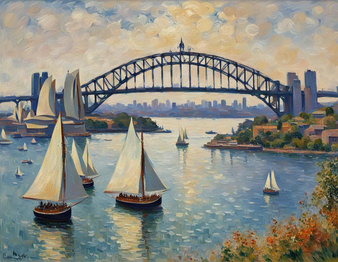Sydney Harbour Impressionist Painting in Monet Style