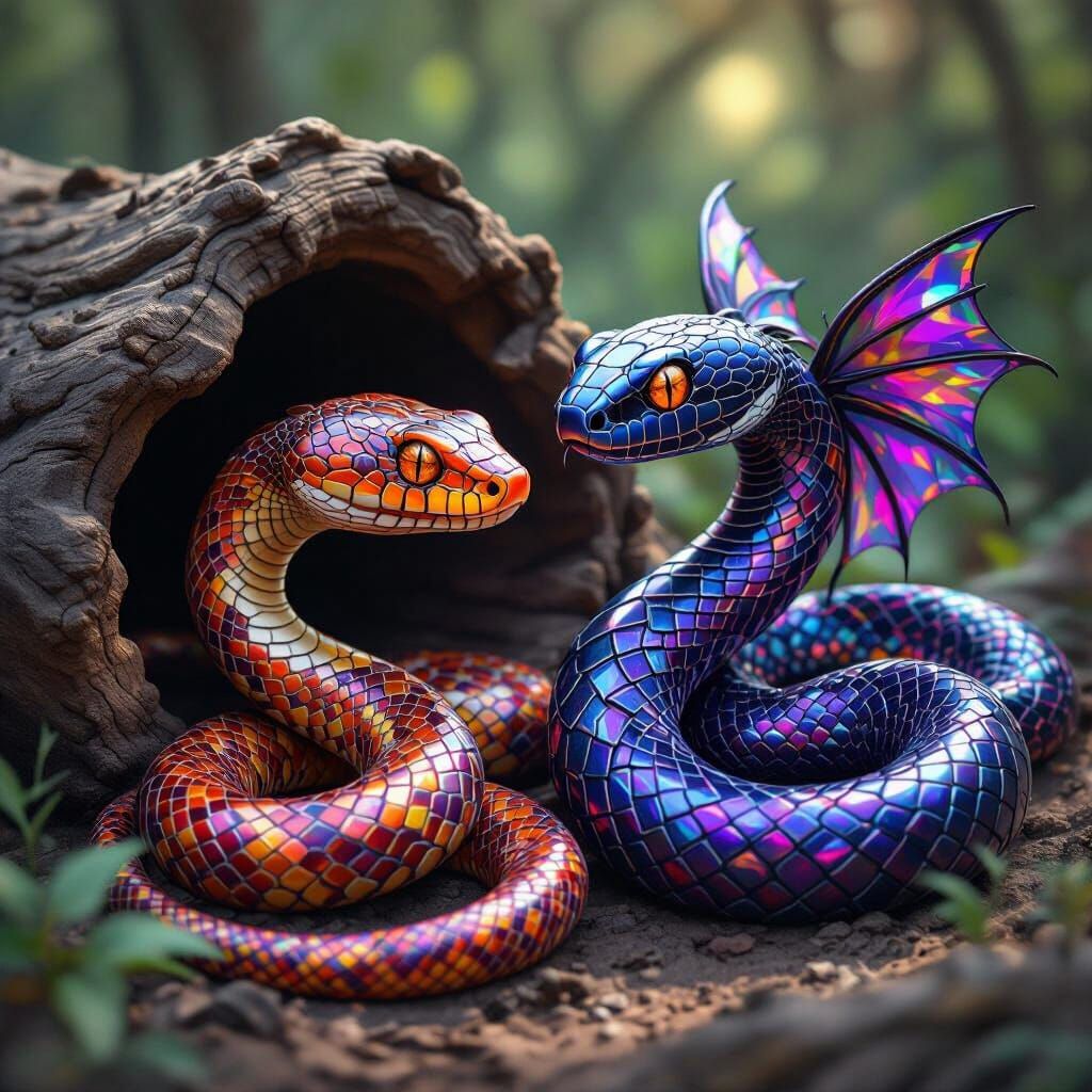 Two Evolving Snakes Become Dragons in Vivid Fantasy Art
