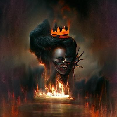 Black Crown Engulfed in Flames: Sinister Fantasy Art