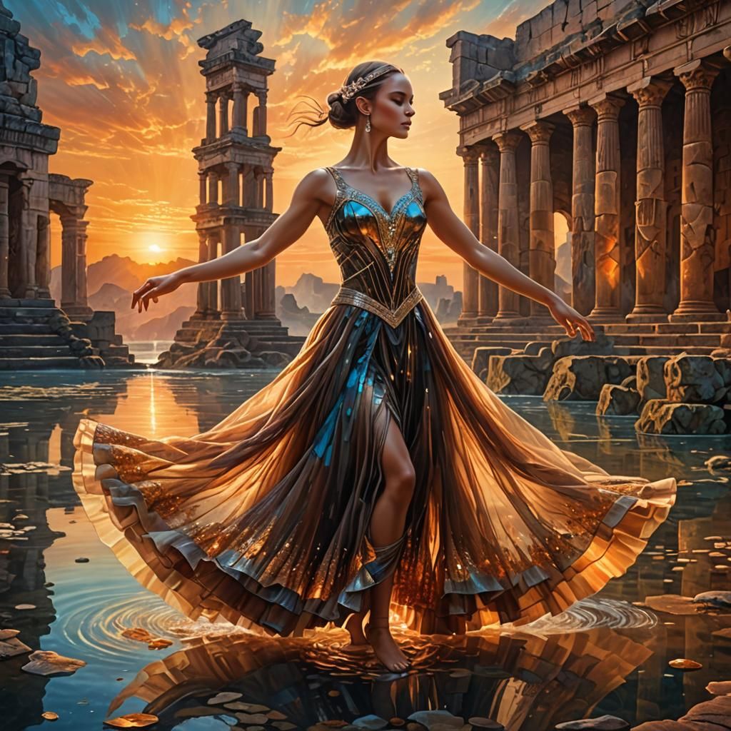 Ballerina Dancing at Sunset in Hyperrealistic Poster Art