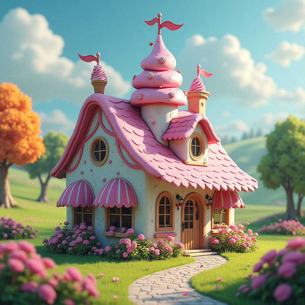 Whimsical Ice-Cream House in Stylized Digital Art