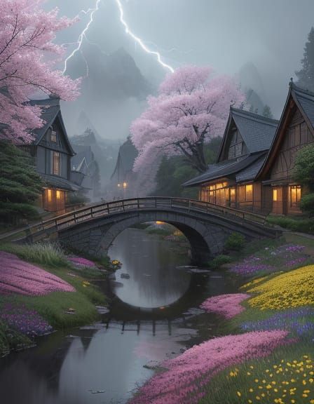 Serenity in the Rainy Season Village