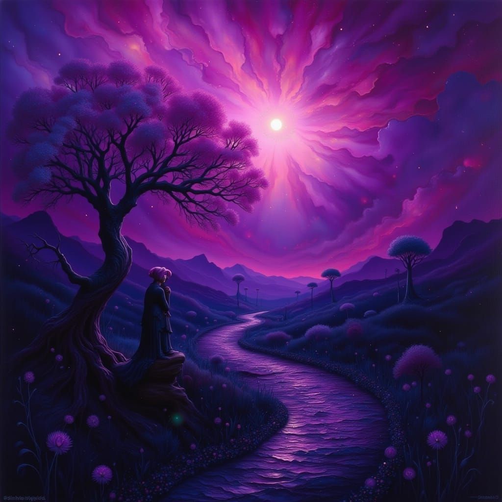 Surreal Dark Fae in a Glitchy, Velvet Purple Atmosphere