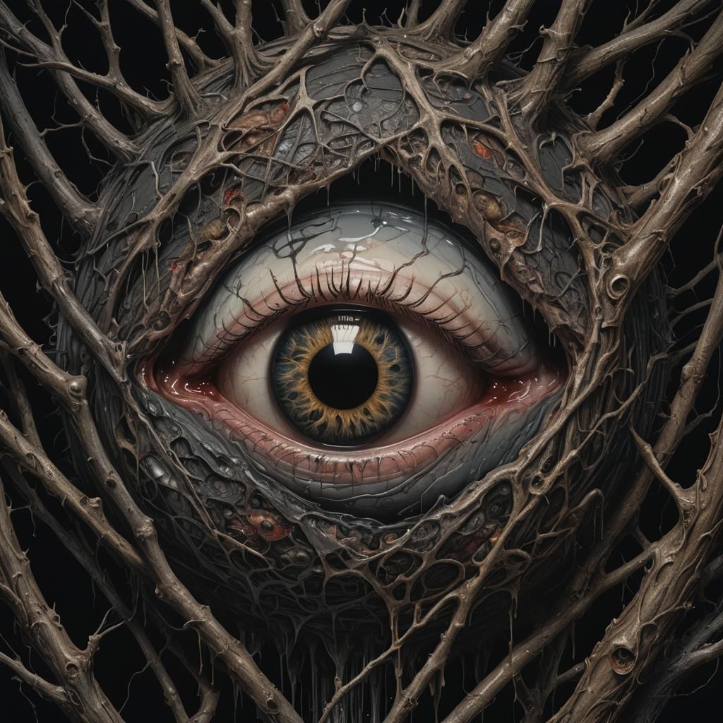 Eerie Eyeball Leaking Ink: A Macabre Digital Art Piece