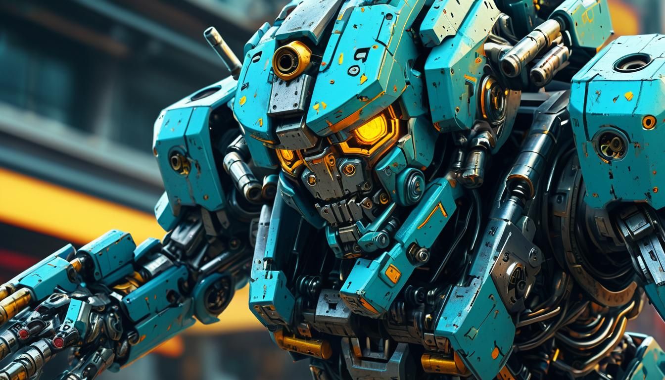 Dramatic Close-Up of Mech Hydraulic Joints in Hyperrealism