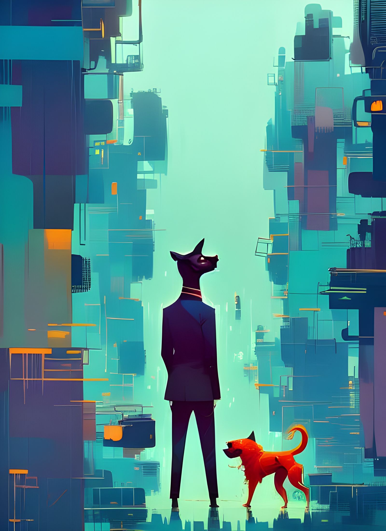 Dog in Suit in Cityscape, Digital Illustration