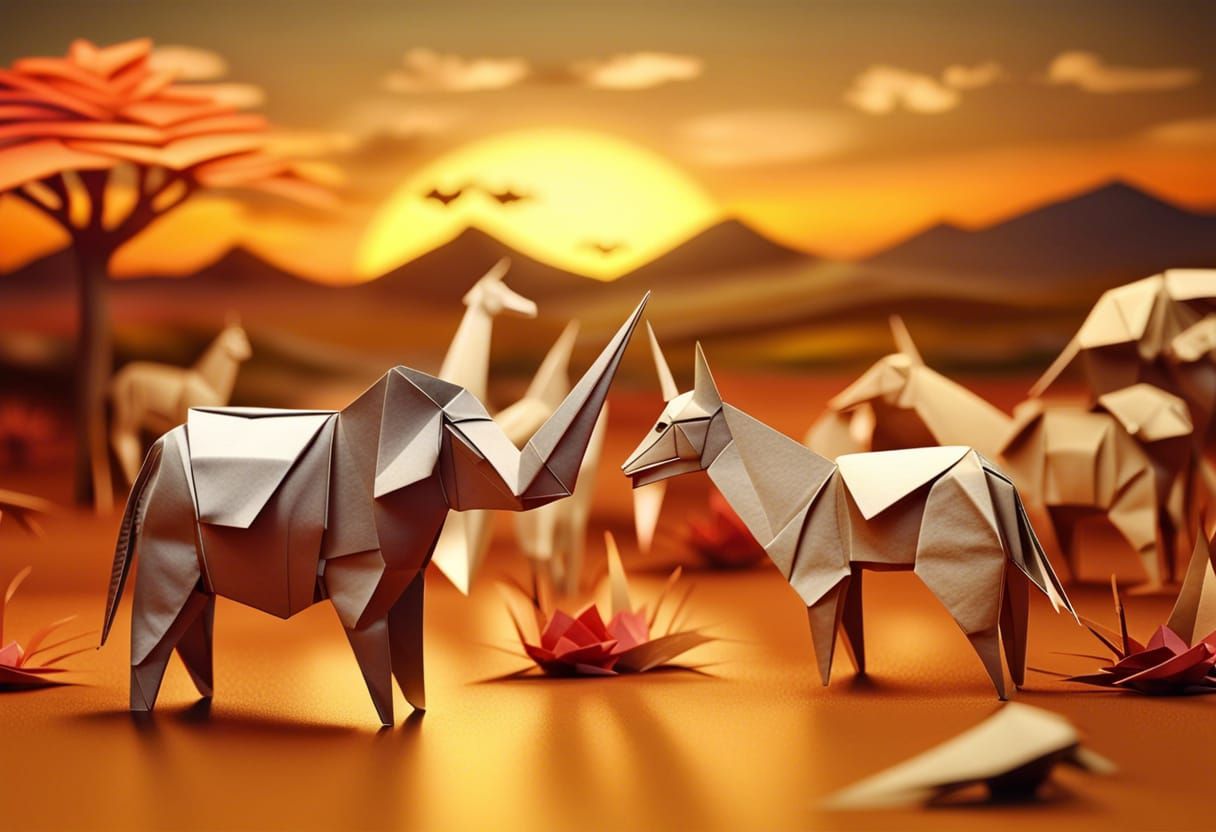 Origami African Savanna at Sunset: Papercraft Animals