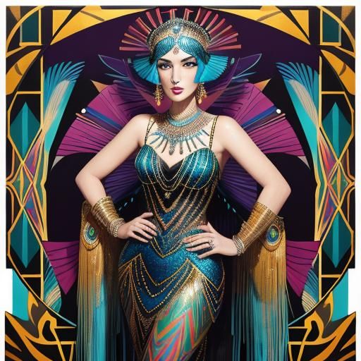 Glamorous Flapper Portrait in Art Deco Graffiti Style