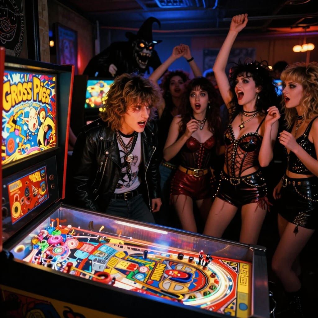 80s Dark Fantasy Pinball Game with Epic Final Score