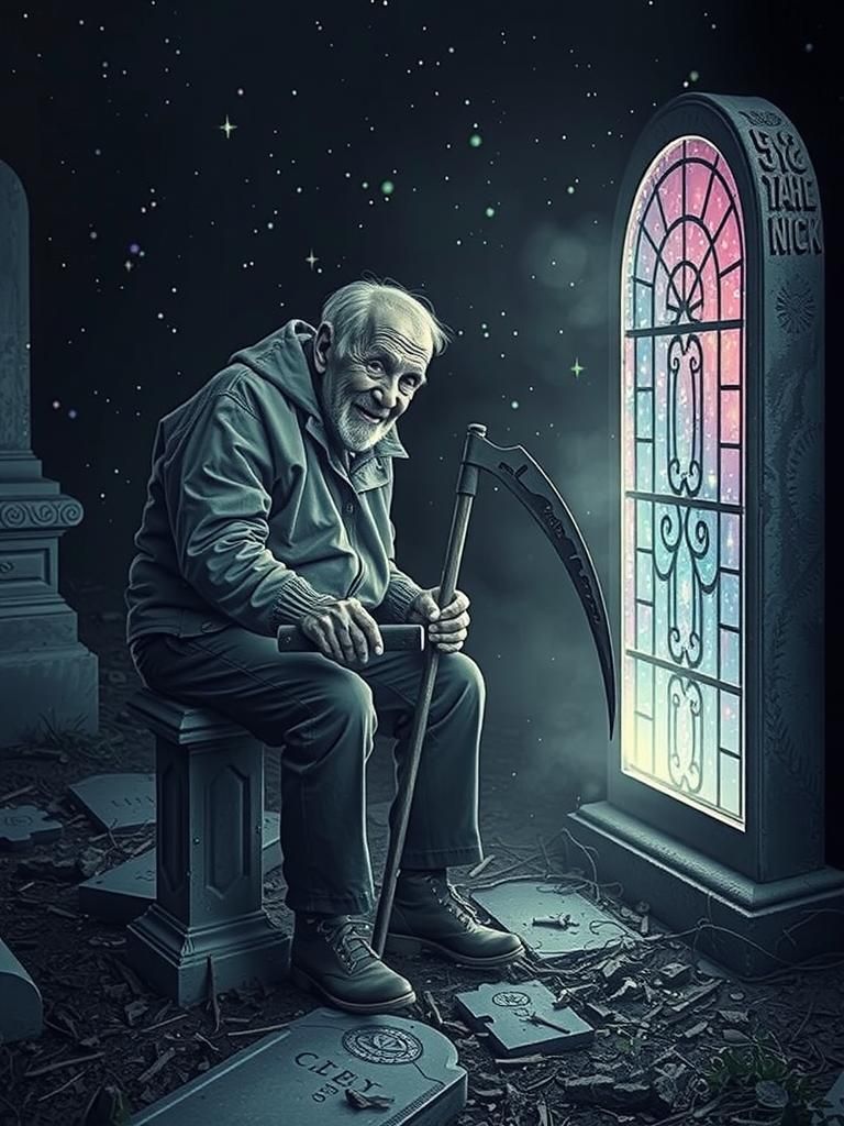 Elderly Man Sharpens Scythe by Psychedelic Portal